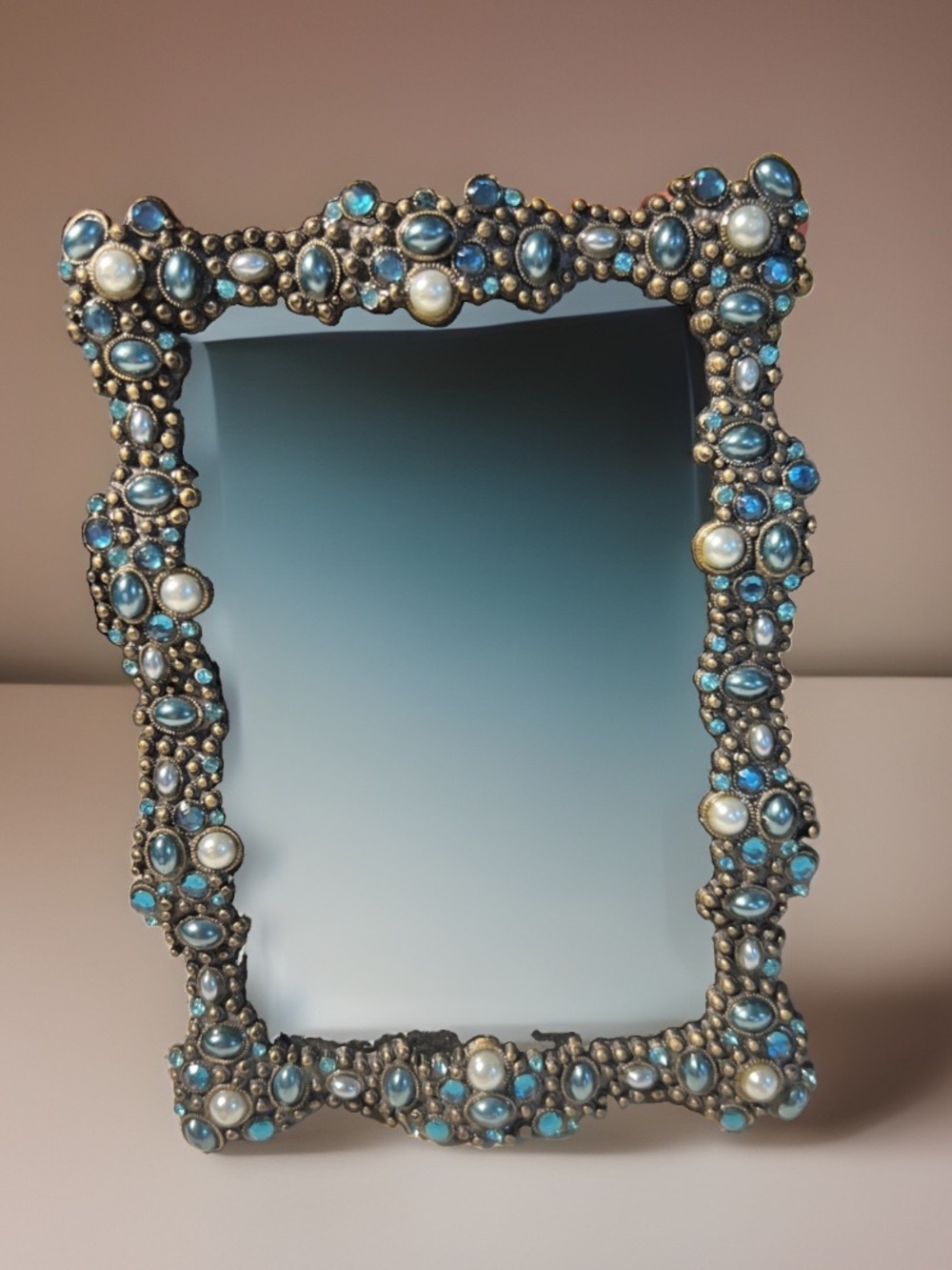 Belle Maison 4x6 Decorative Jewels Hand-set Genuine Blue Crystals Silver Frame